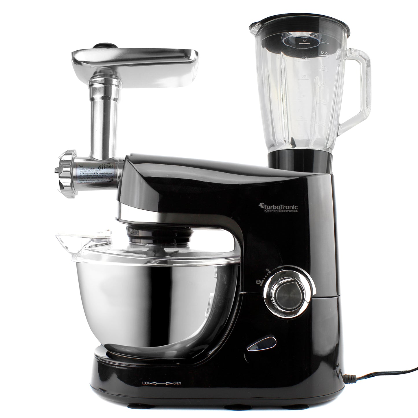 TurboTronic TT-007 Food Processor with Blender and Meat Grinder - 5L - Black