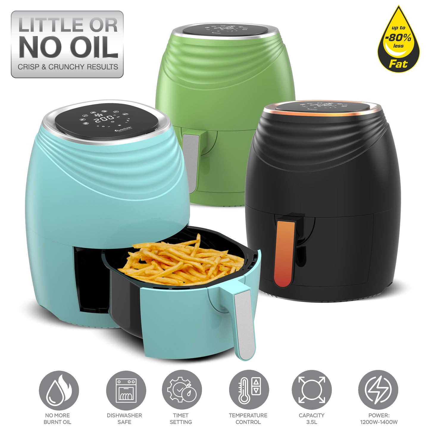 TurboTronic AF11D Digital Airfryer - 3.5L - Sort