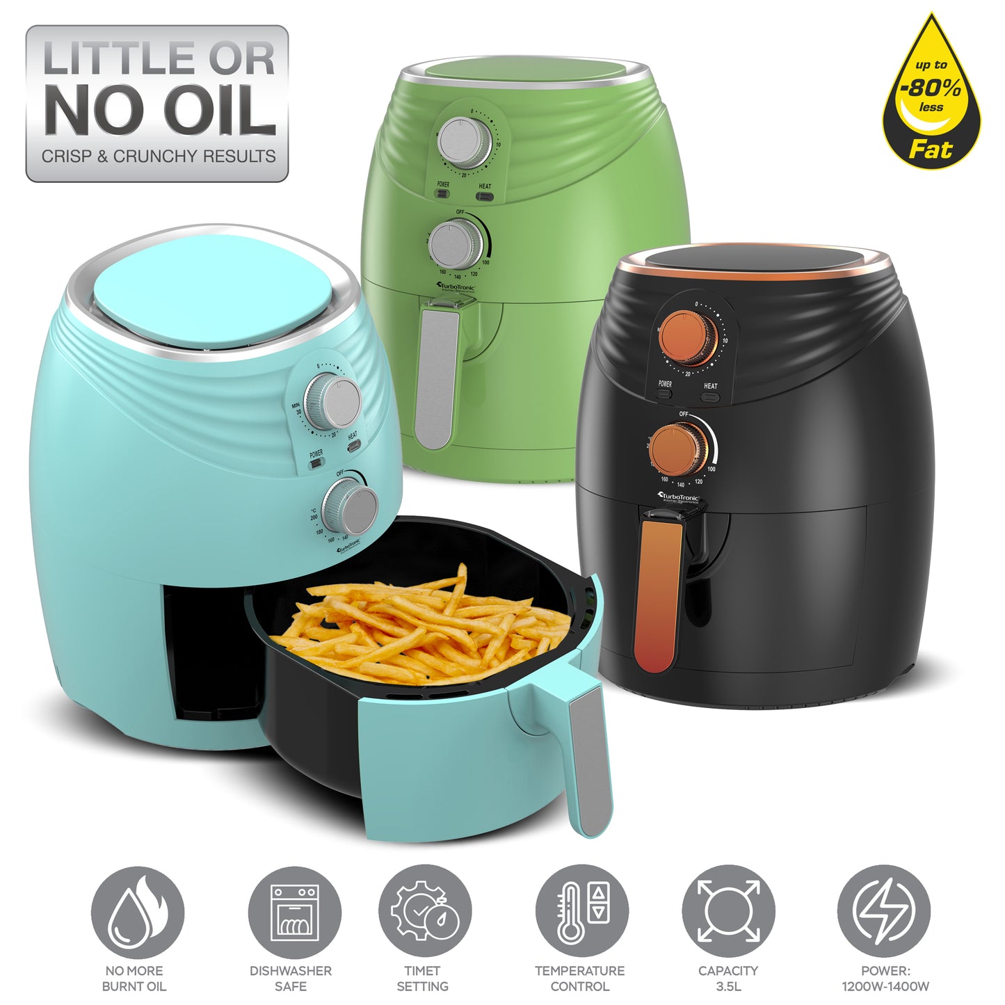 TurboTronic AF11M Airfryer - 3.5L - Grøn