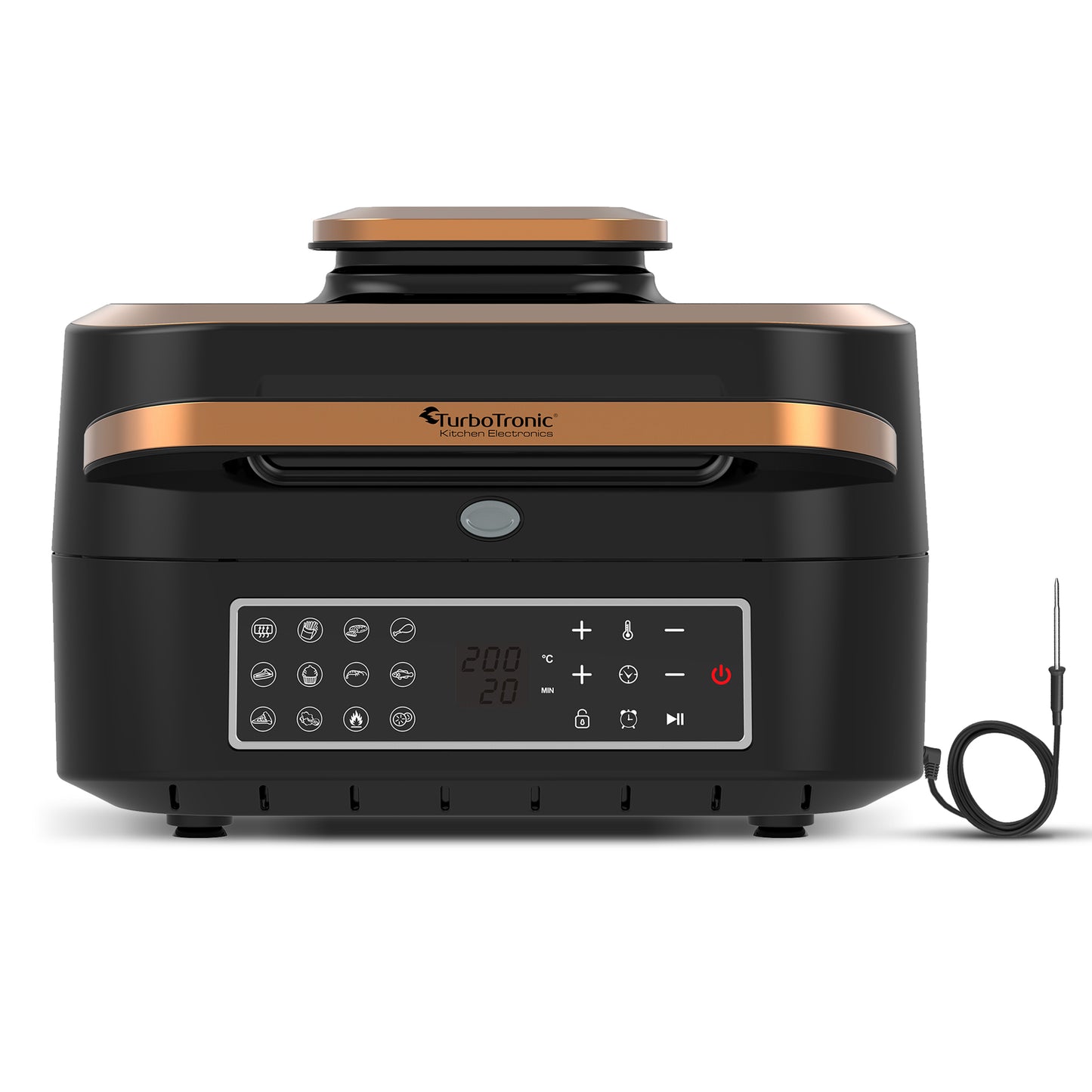 TurboTronic AG700 2-in-1 Airfryer og Grill med Smart Termometer - 6,5L - Sort/Kobber