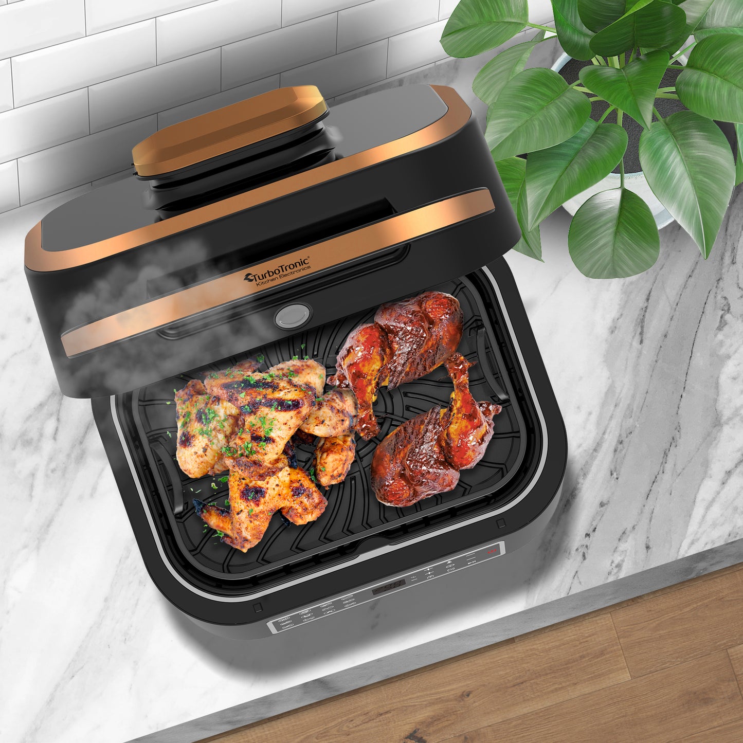 TurboTronic AG700 2-in-1 Airfryer og Grill med Smart Termometer - 6,5L - Sort/Kobber