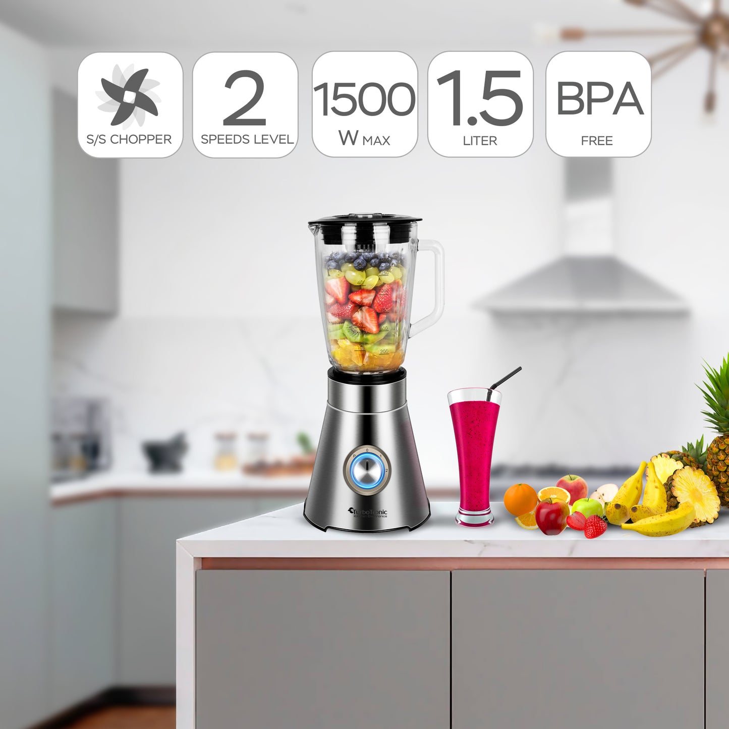 TurboTronic BG9 Blender+juicer - 1.5 liter - Rustfrit stål