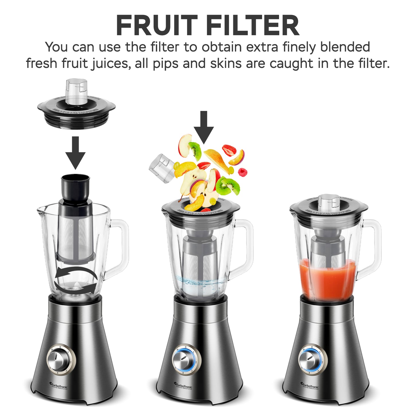 TurboTronic BG9 Blender+juicer - 1.5 liter - Rustfrit stål