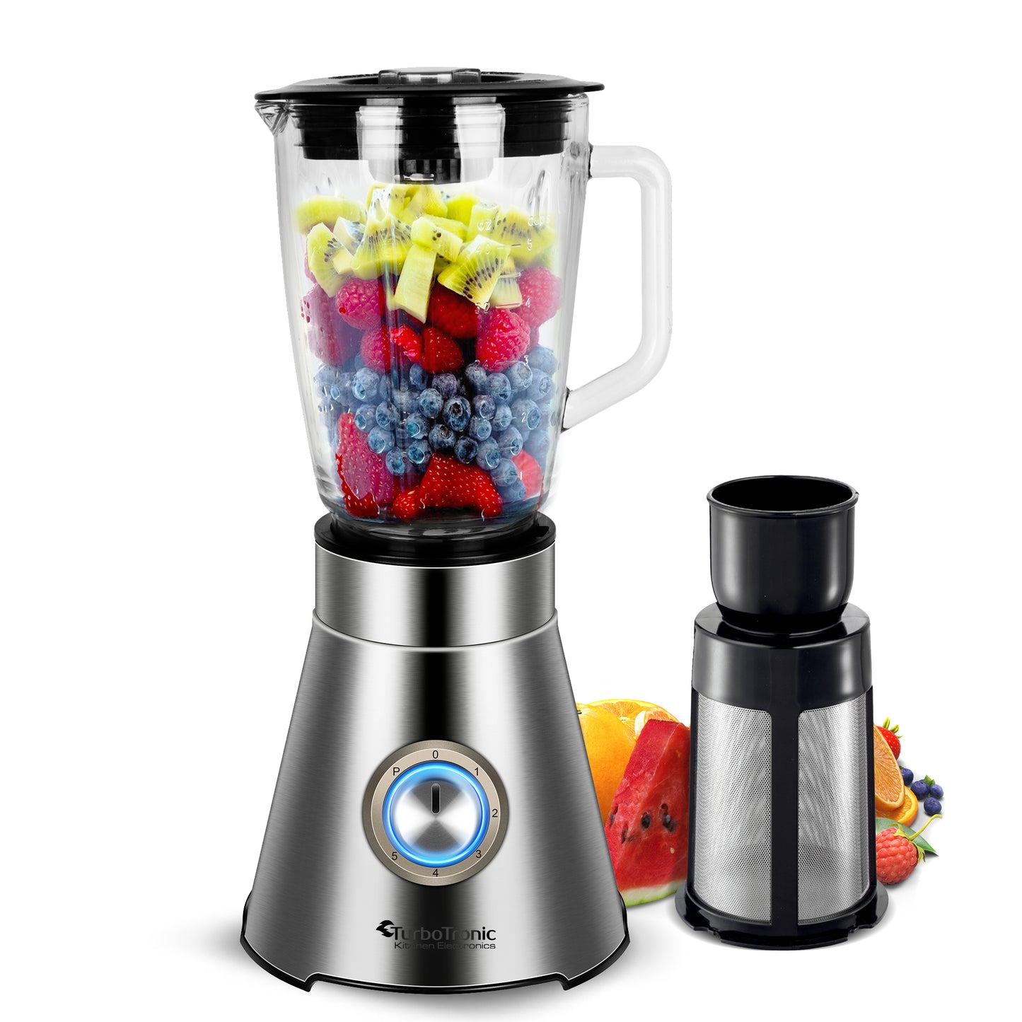 TurboTronic BG9 Blender+juicer - 1.5 liter - Rustfrit stål