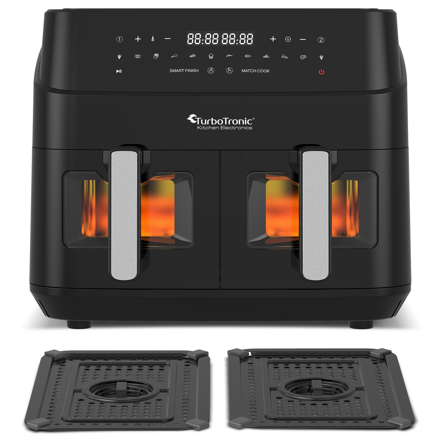 TurboTronic DAF6W Double Airfryer XXL med vindue - 9 Liter - Sort