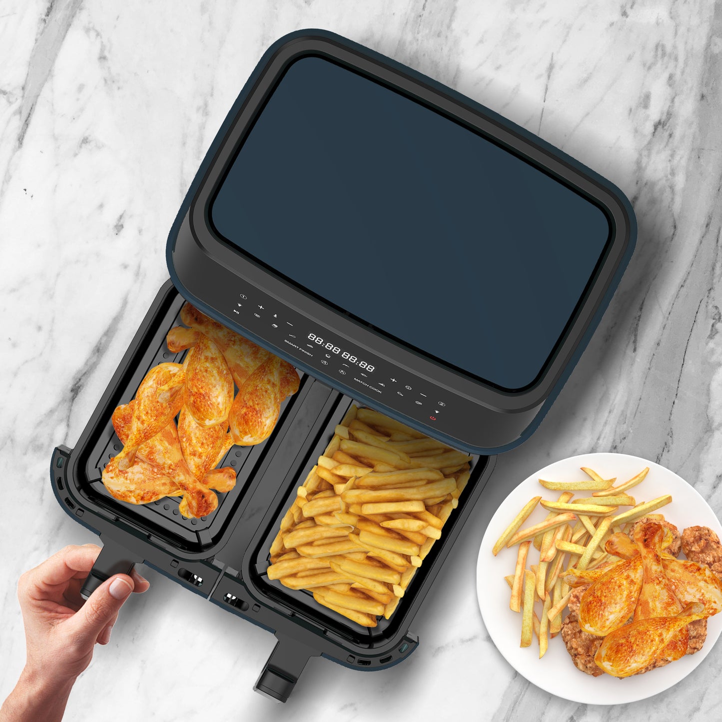 TurboTronic DAF6W Double Airfryer XXL med vindue - 9 Liter - Blå
