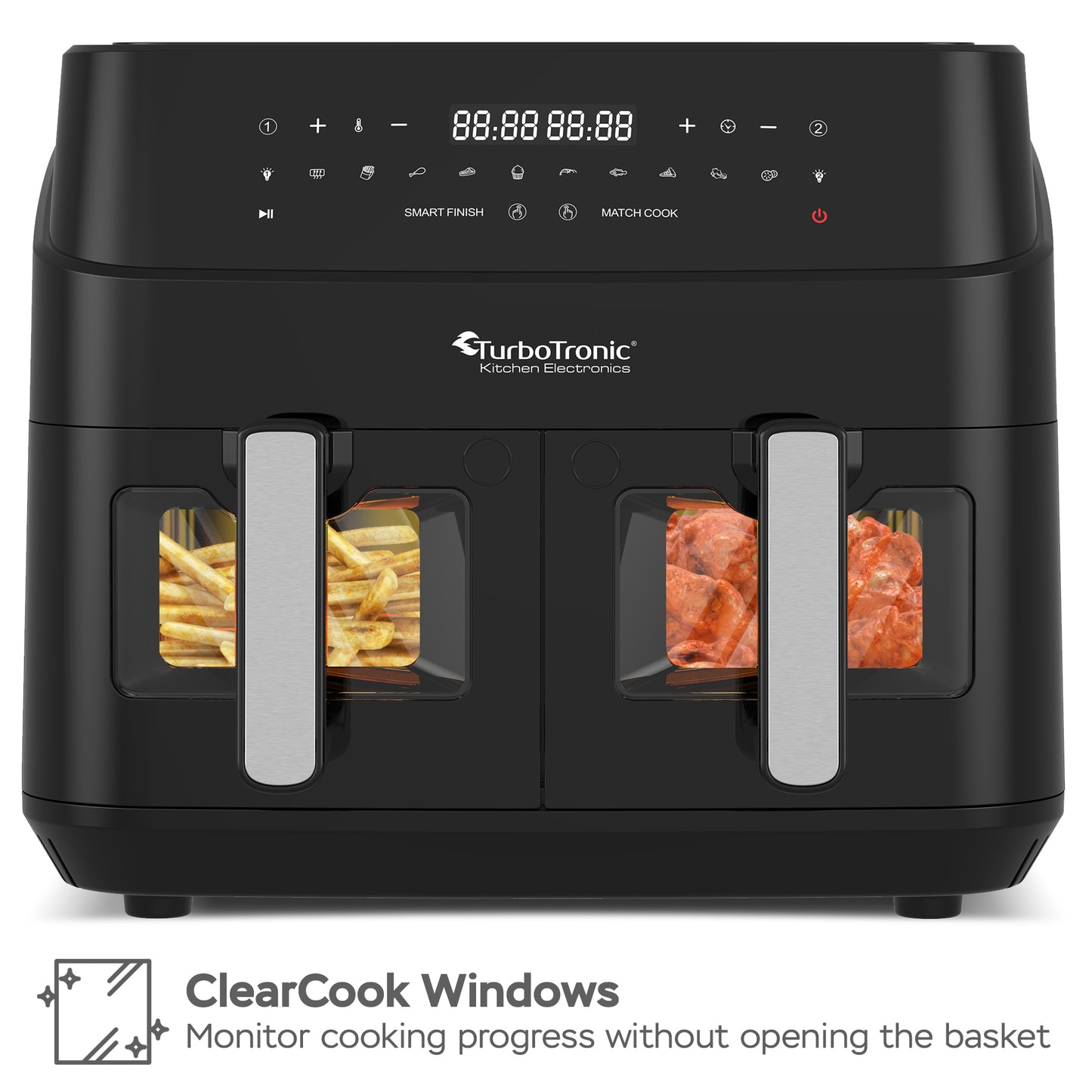 TurboTronic DAF6W Double Airfryer XXL med vindue - 9 Liter - Sort