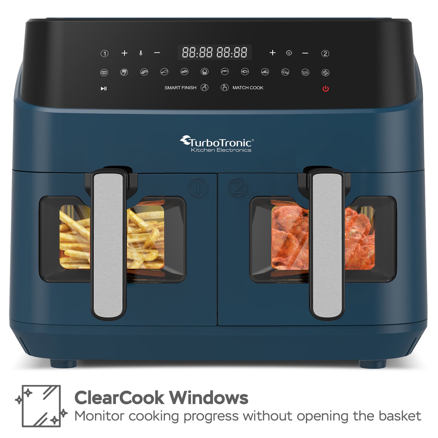 TurboTronic DAF6W Double Airfryer XXL med vindue - 9 Liter - Blå