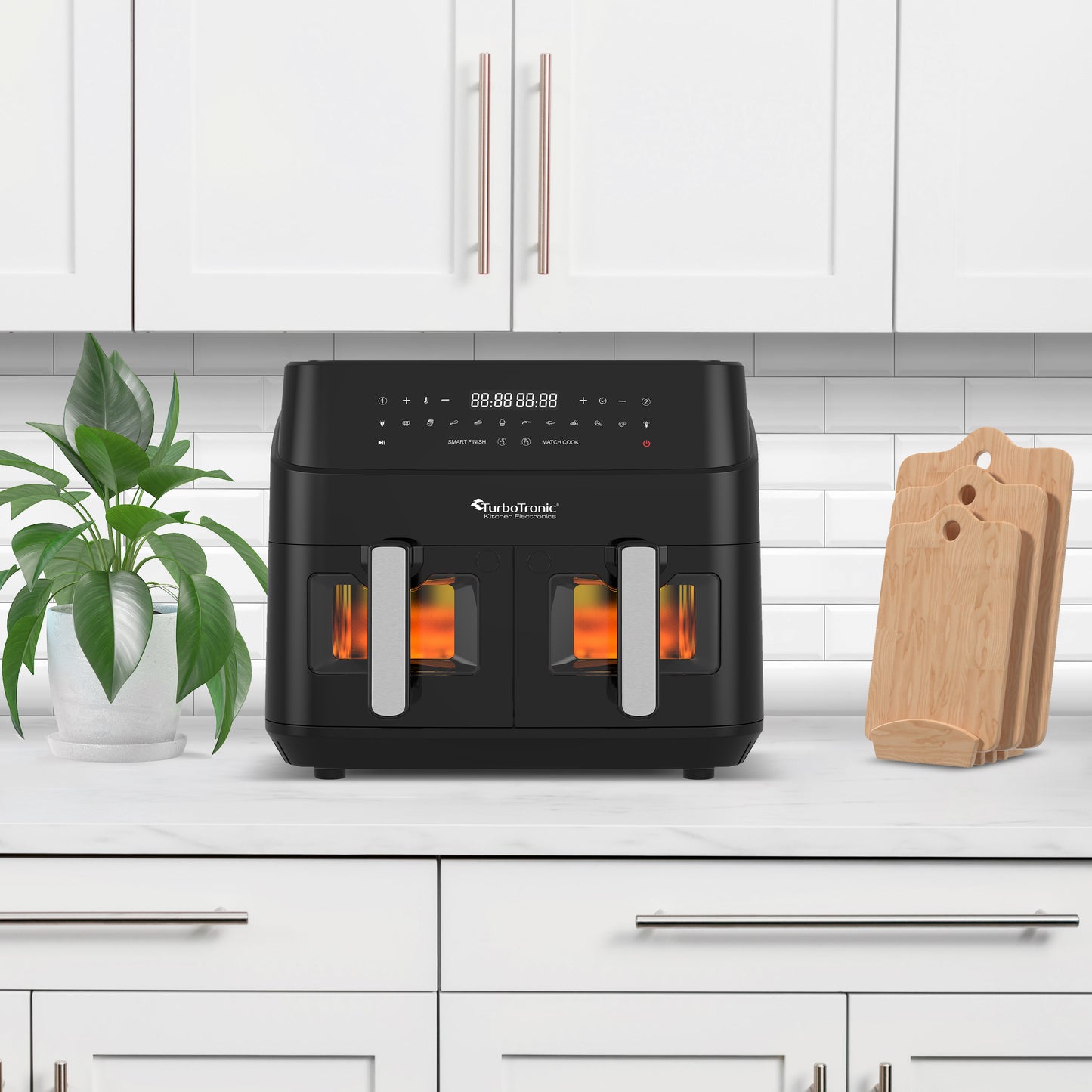 TurboTronic DAF6W Double Airfryer XXL med vindue - 9 Liter - Sort