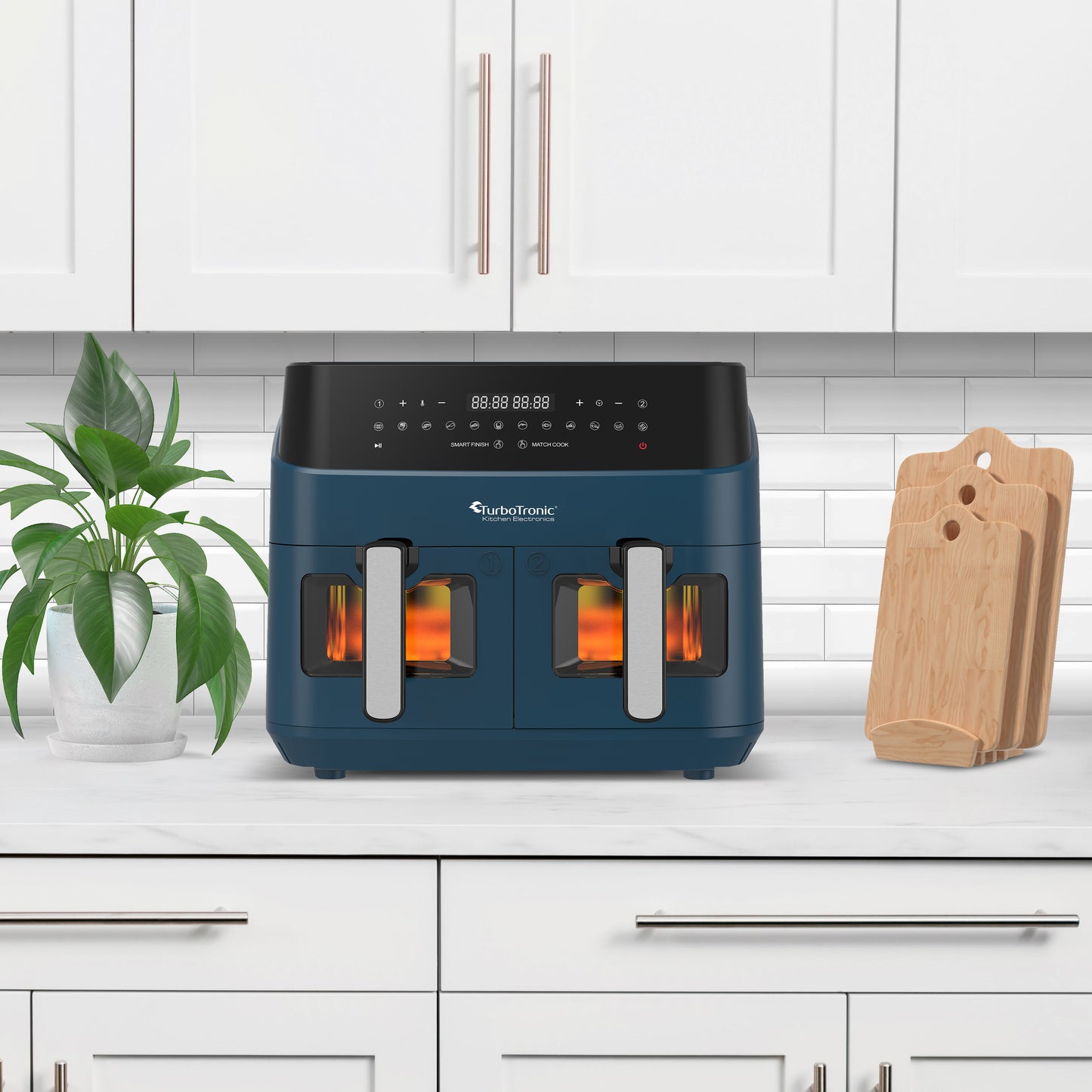 TurboTronic DAF6W Double Airfryer XXL med vindue - 9 Liter - Blå