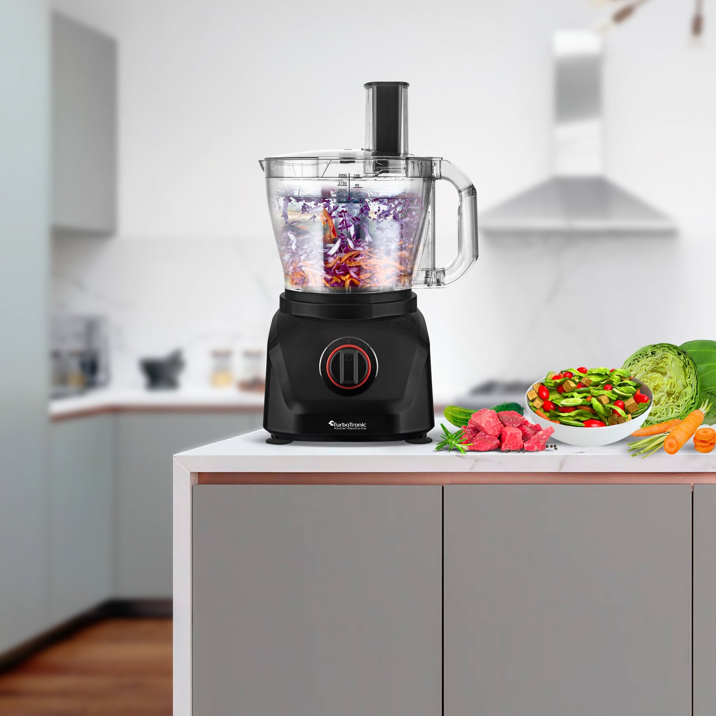 TurboTronic FP900 foodprocessor - 8-i-1 - 3 liter - sort