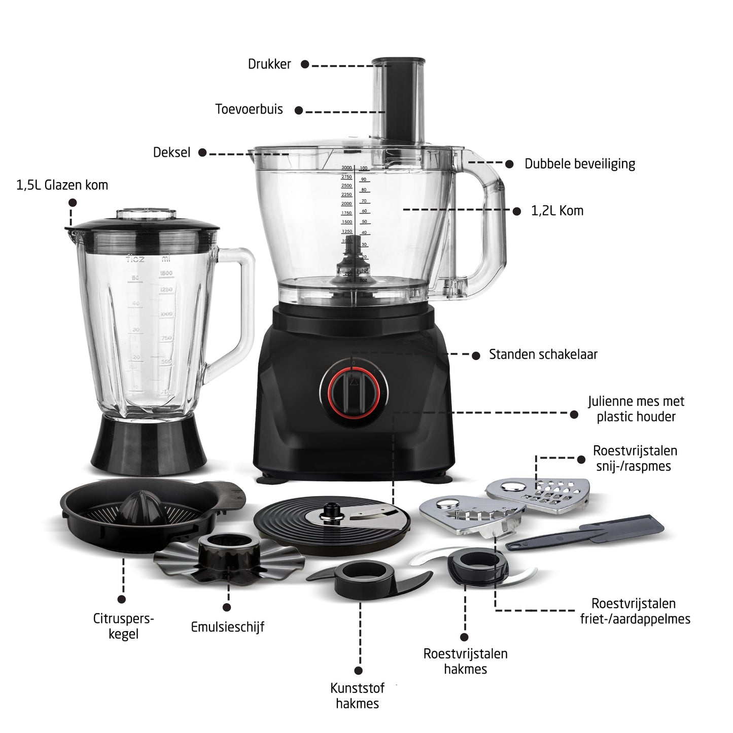 TurboTronic FP900 foodprocessor - 8-i-1 - 3 liter - sort
