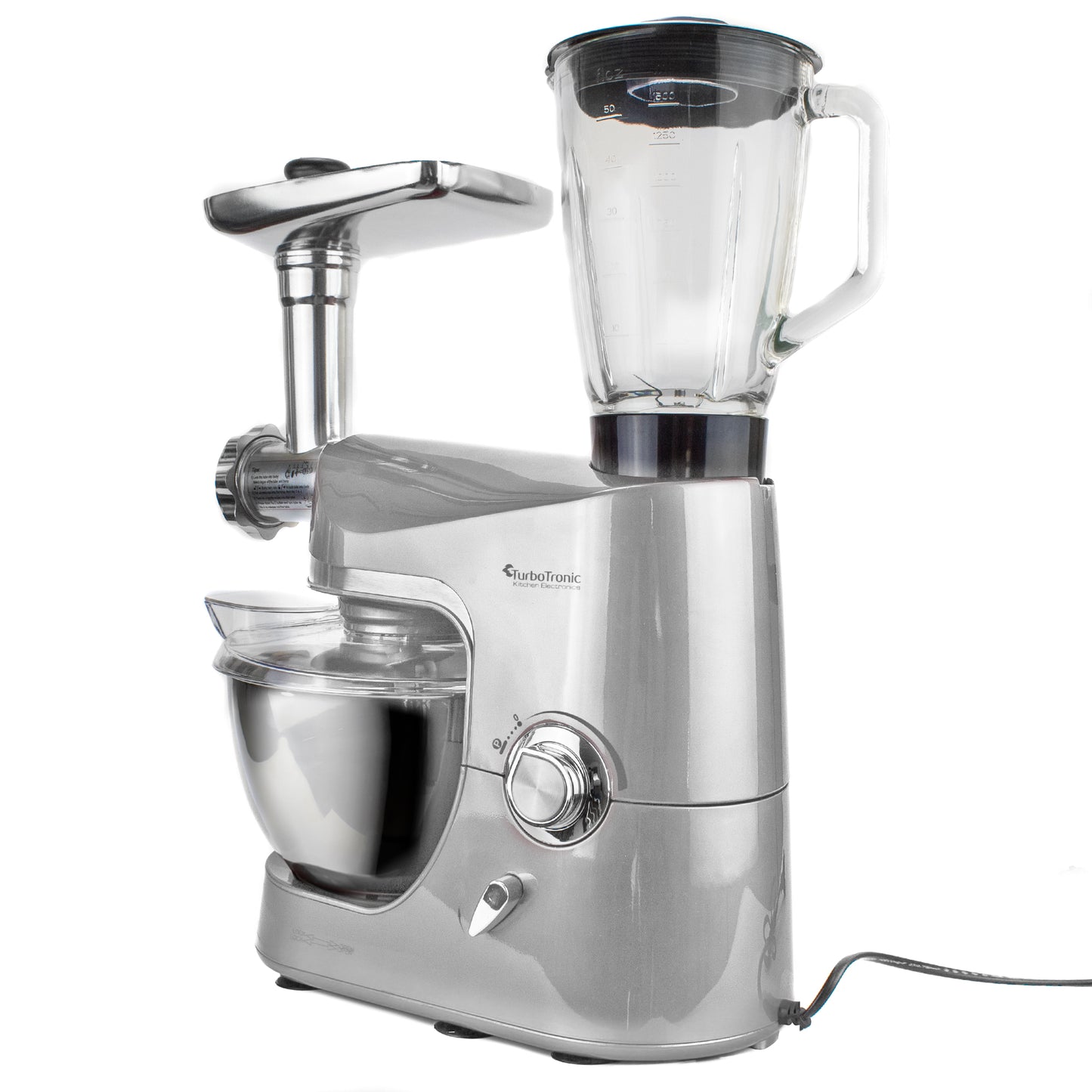 TurboTronic TT-007 foodprocessor med blender og kødhakker - 5L - sølv