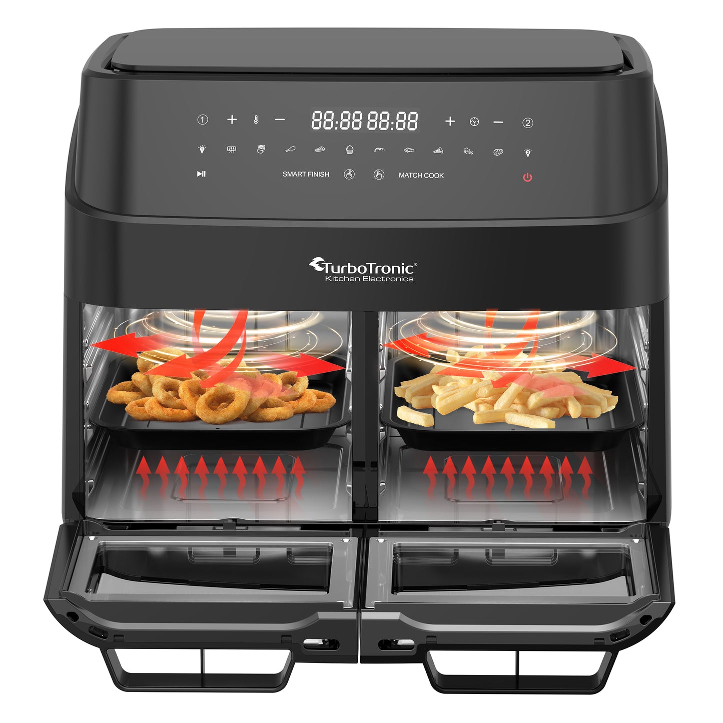 TurboTronic DAF7W Double Airfryer XXL - 3-in-1 - 12 Liter - Sort