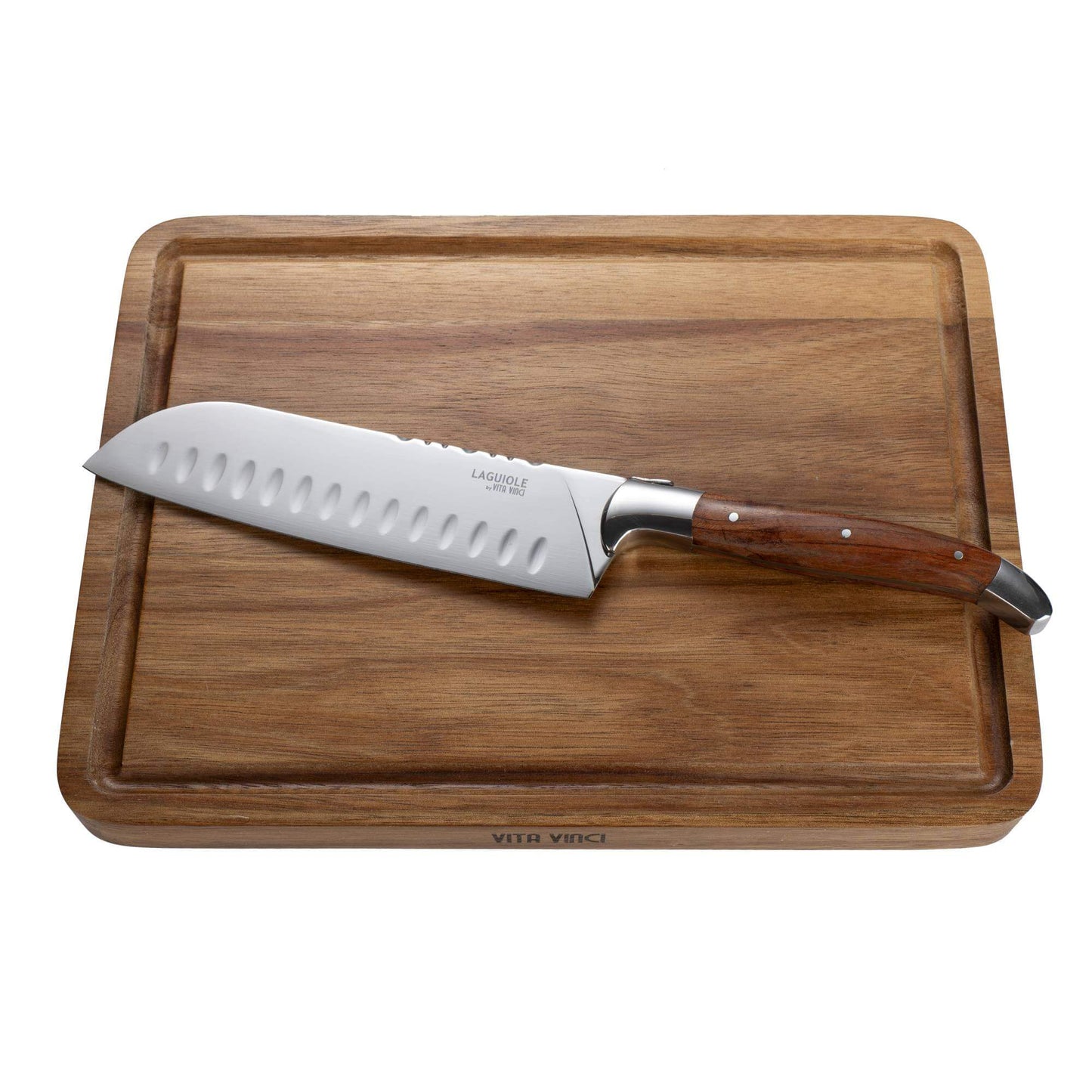 Santoku Kniv med Skærebræt i Akacietræ - Laguiole Vita Vinci - Prestigio