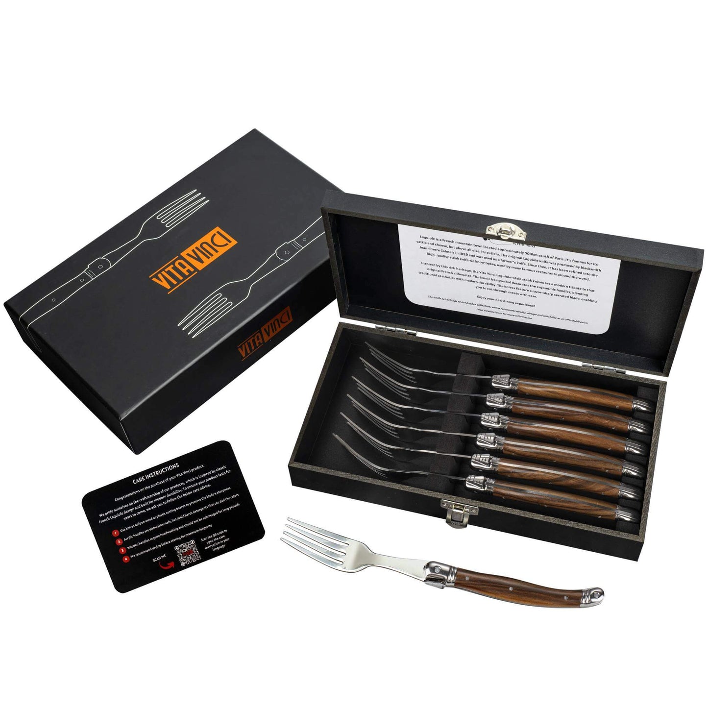 Steakgafler - Laguiole Vita Vinci - Avanza - Mørk træ