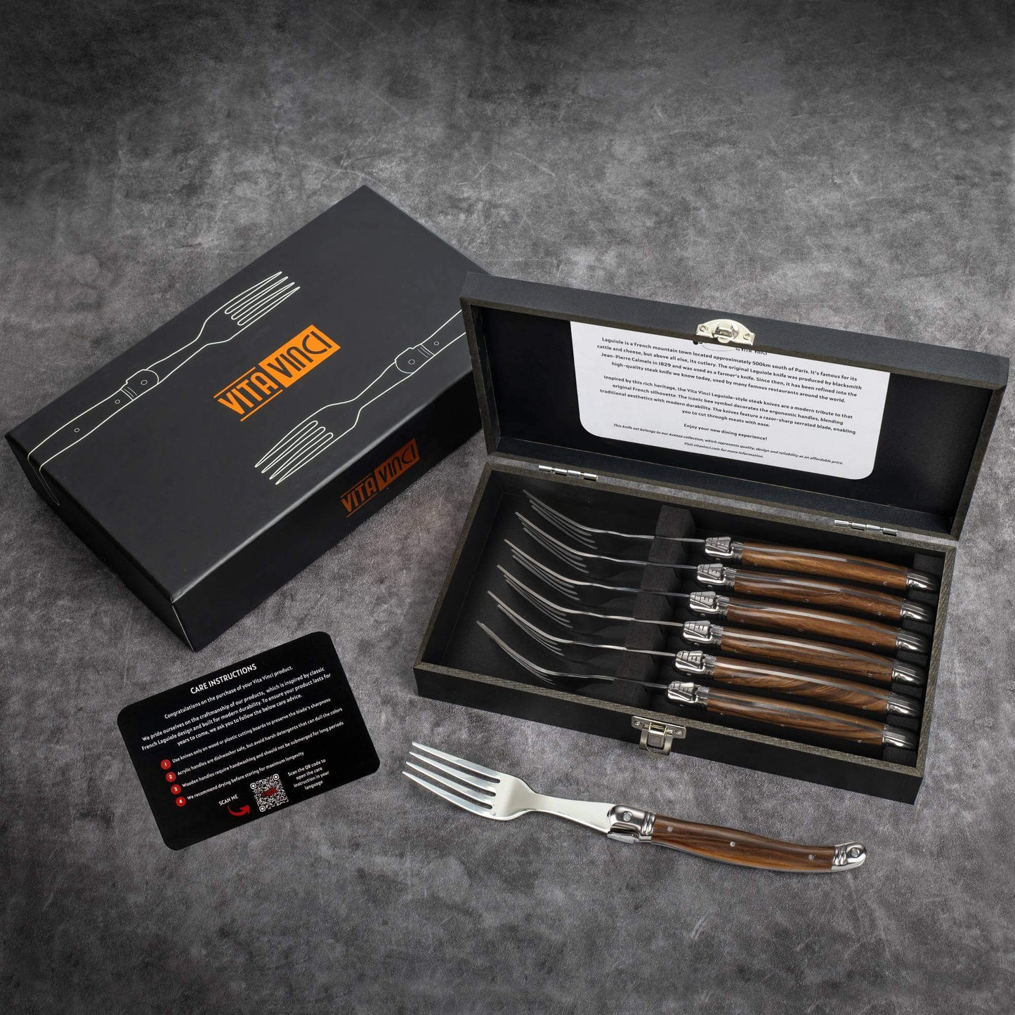 Steakgafler - Laguiole Vita Vinci - Avanza - Mørk træ