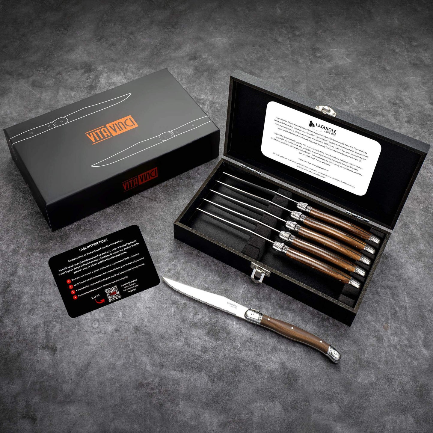 Steakknive - Laguiole Vita Vinci - Avanza - Mørkt træ