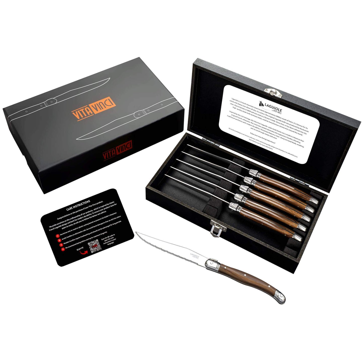 Steakknive - Laguiole Vita Vinci - Avanza - Mørkt træ