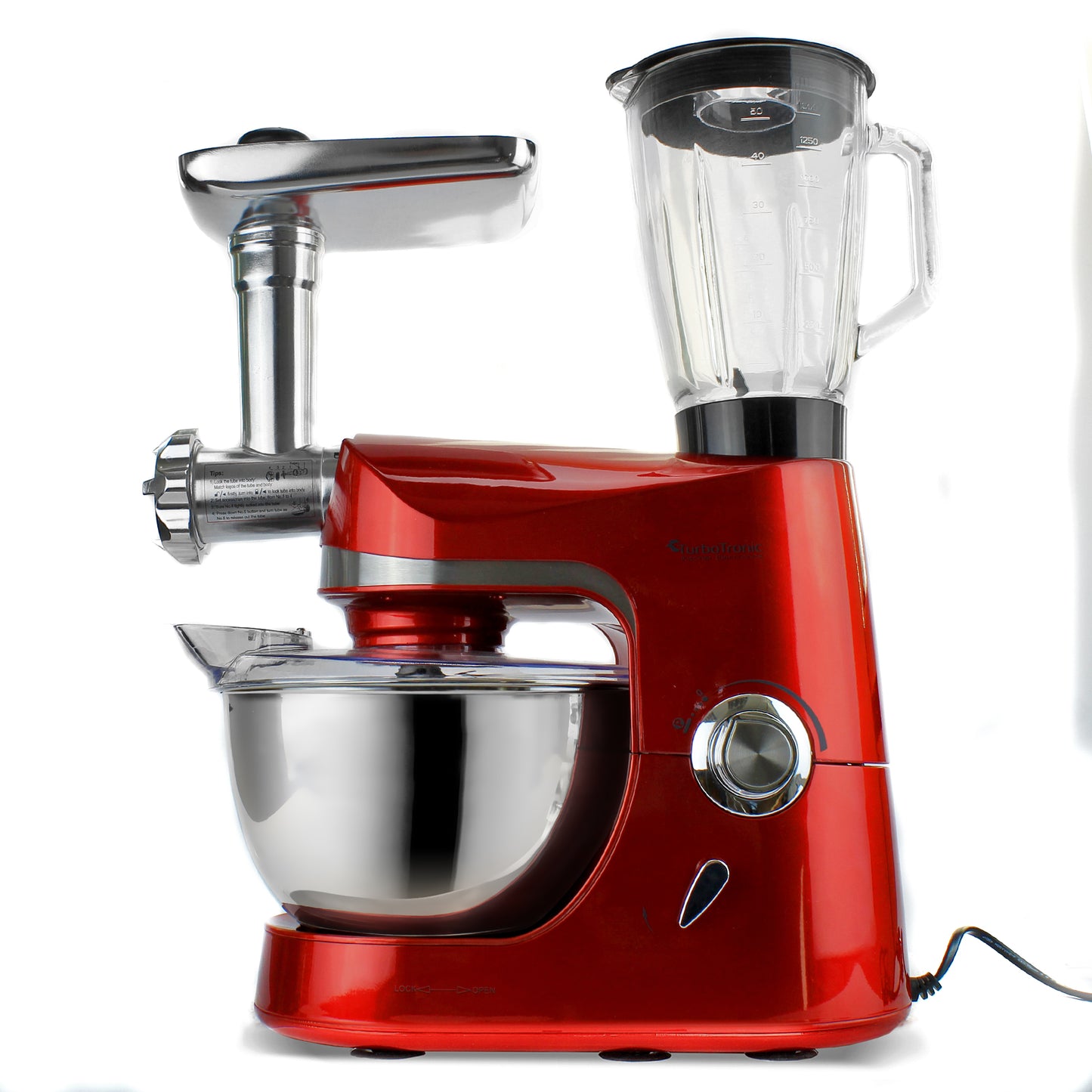 TurboTronic TT-007 foodprocessor med blender og kødhakker - 5L - rød