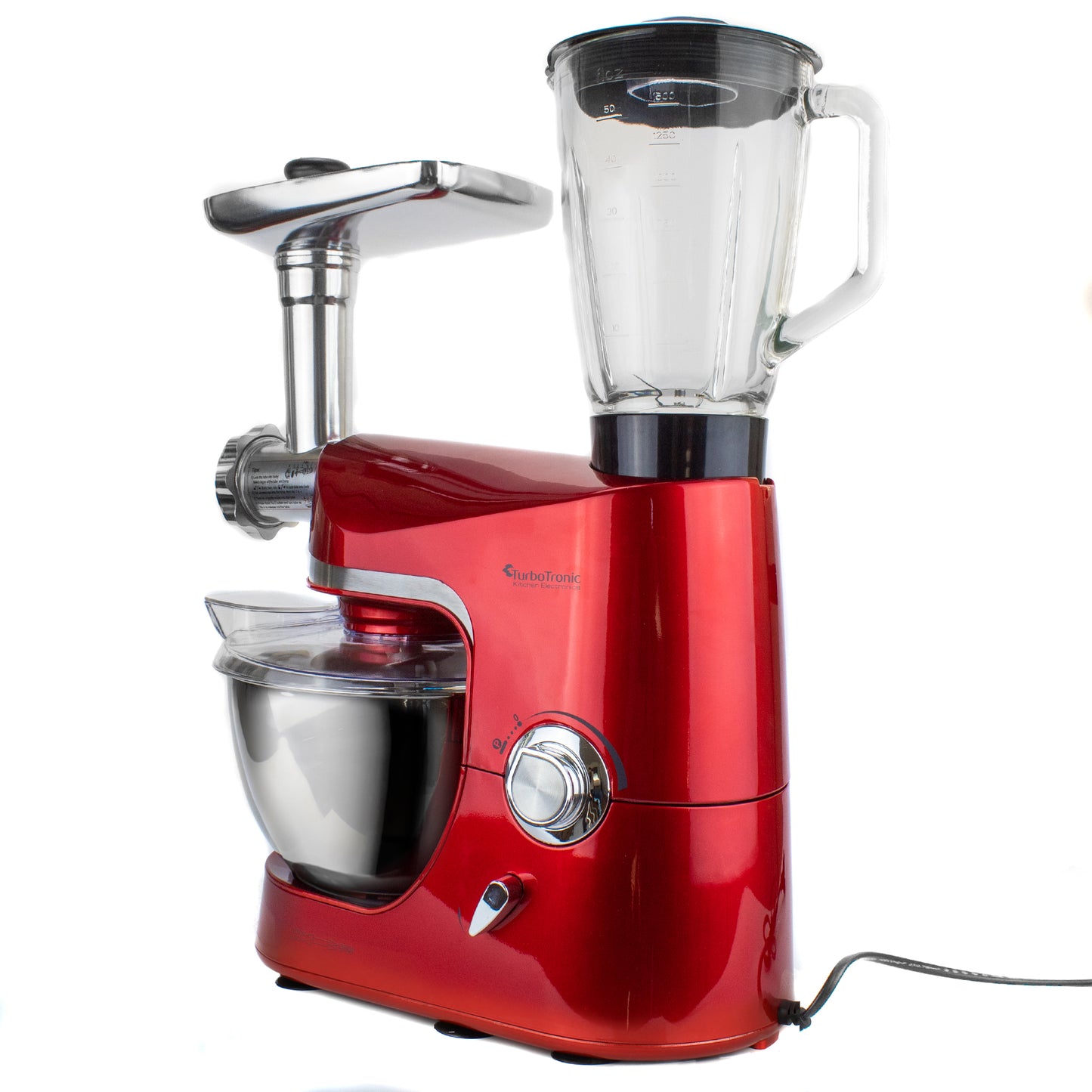 TurboTronic TT-007 foodprocessor med blender og kødhakker - 5L - rød