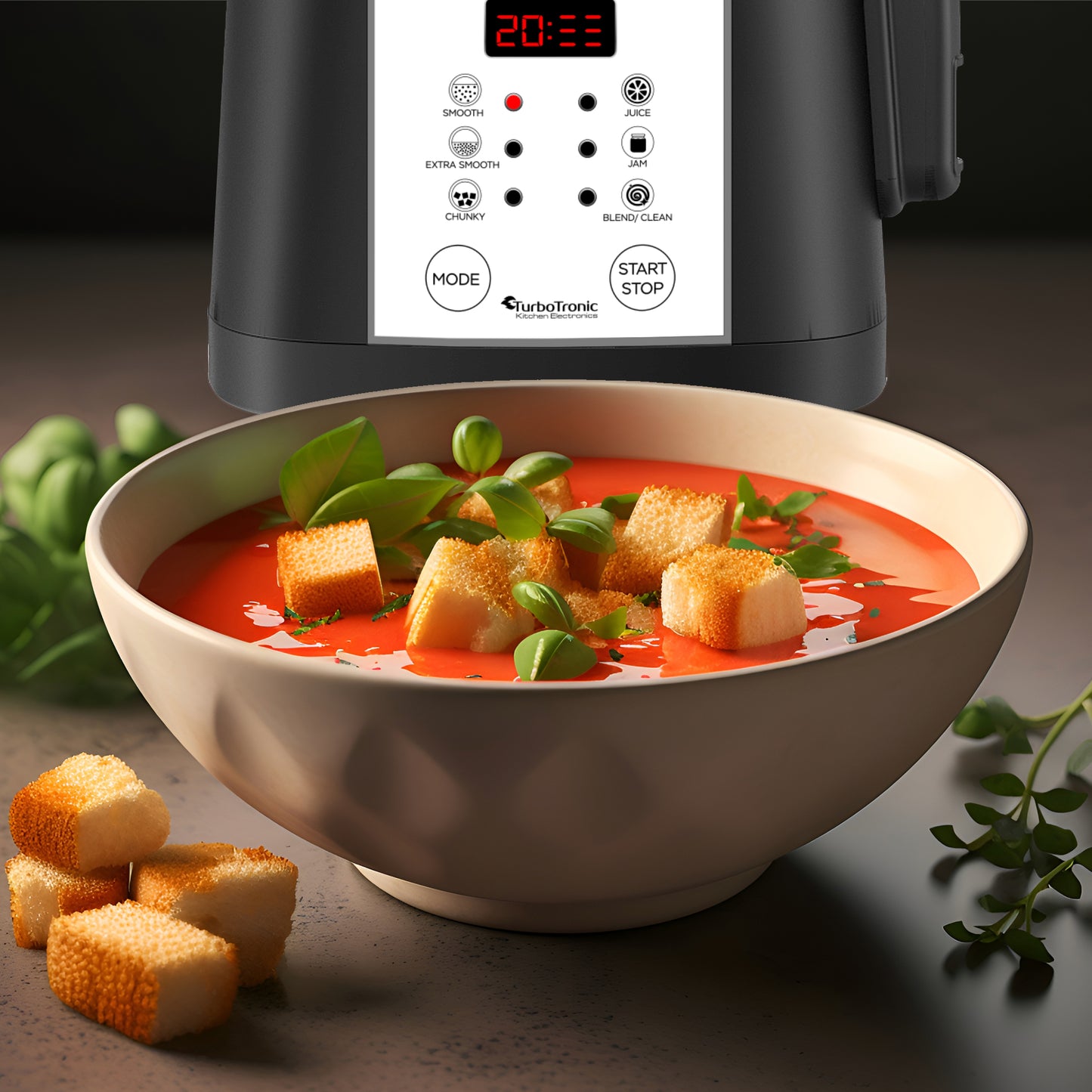 TurboTronic FSM7 Elektrisk suppemaskine - Smoothiemaskine - 6 forudindstillede programmer - rustfrit stål