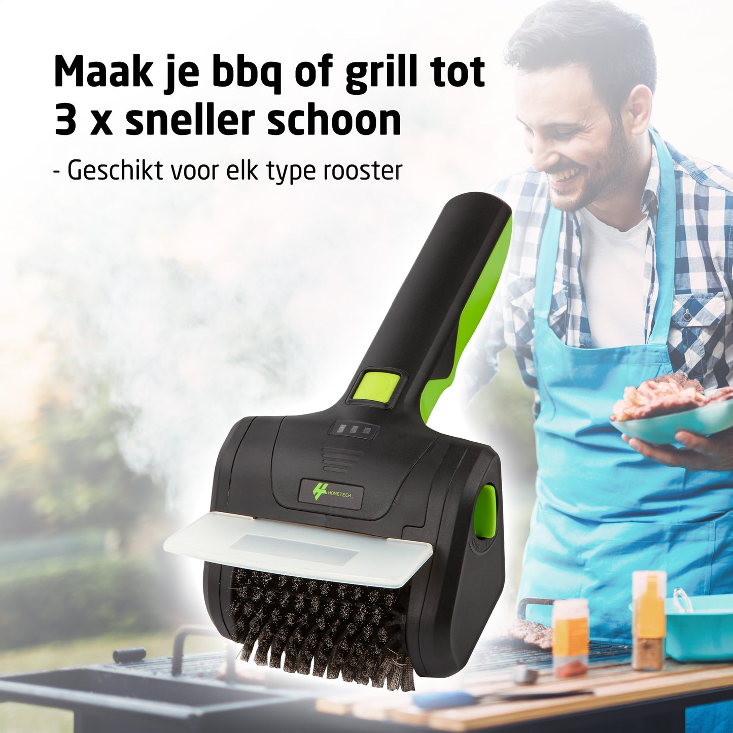 HomeTech HT024 Elektrisk grillbørste i stål - ledningsfri rengøringsbørste