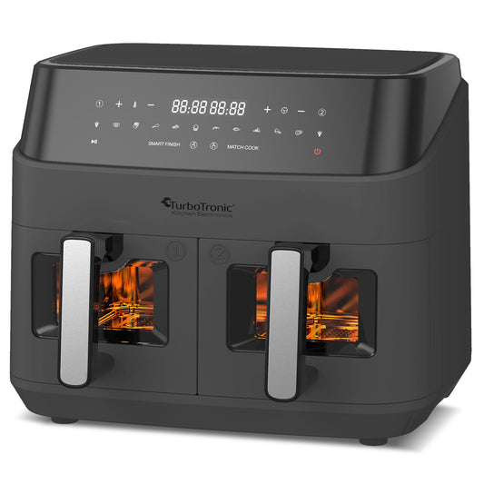 TurboTronic DAF6W Double Airfryer XXL med vindue - 9 Liter - Grå